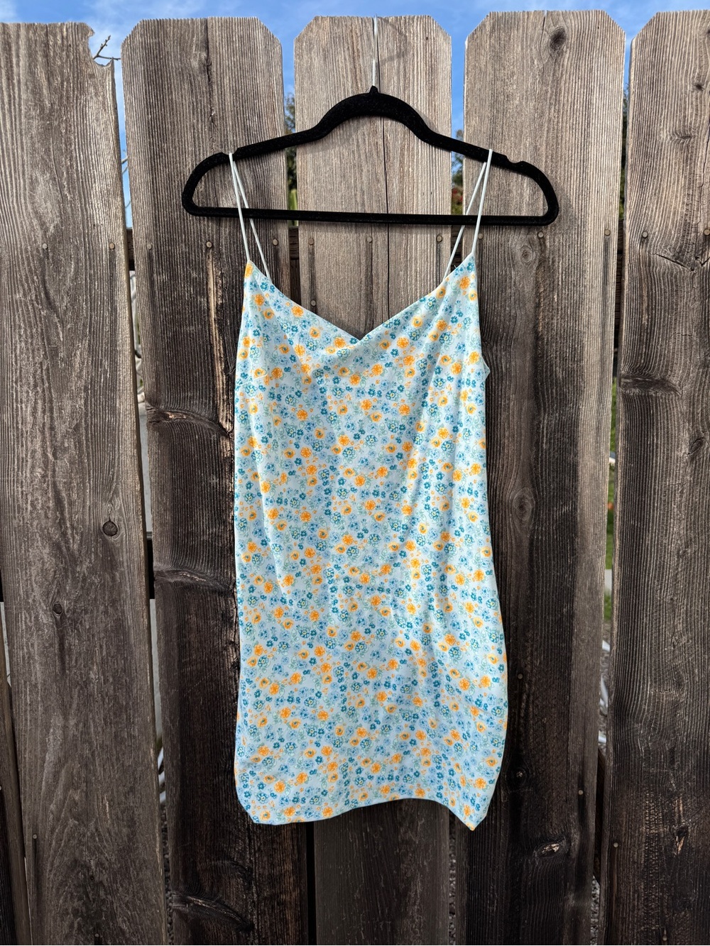 Vintage Y2K rue21 Blue Floral Mini Dress with Yellow and Blue Flowers